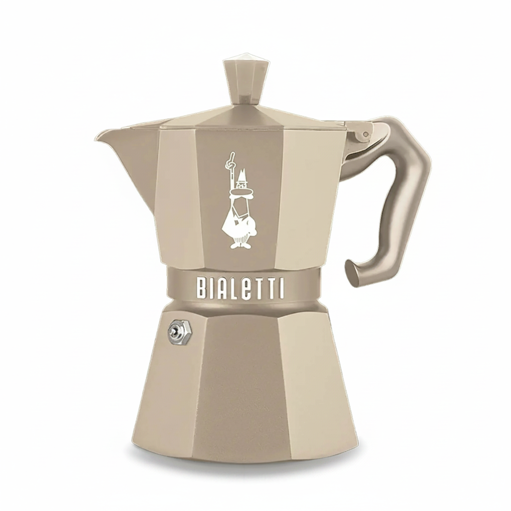Bialetti Moka Exclusive Induction 6-cup coffee maker for brewing rich espresso on induction stovetops.