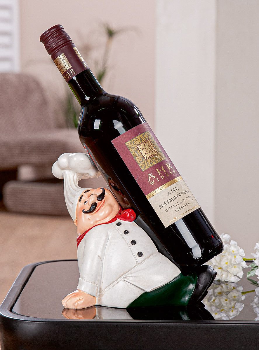 Gilde Bottle Holder Cook Paolo White, stylish white ceramic wine bottle holder with elegant design, placed on a wooden surface.