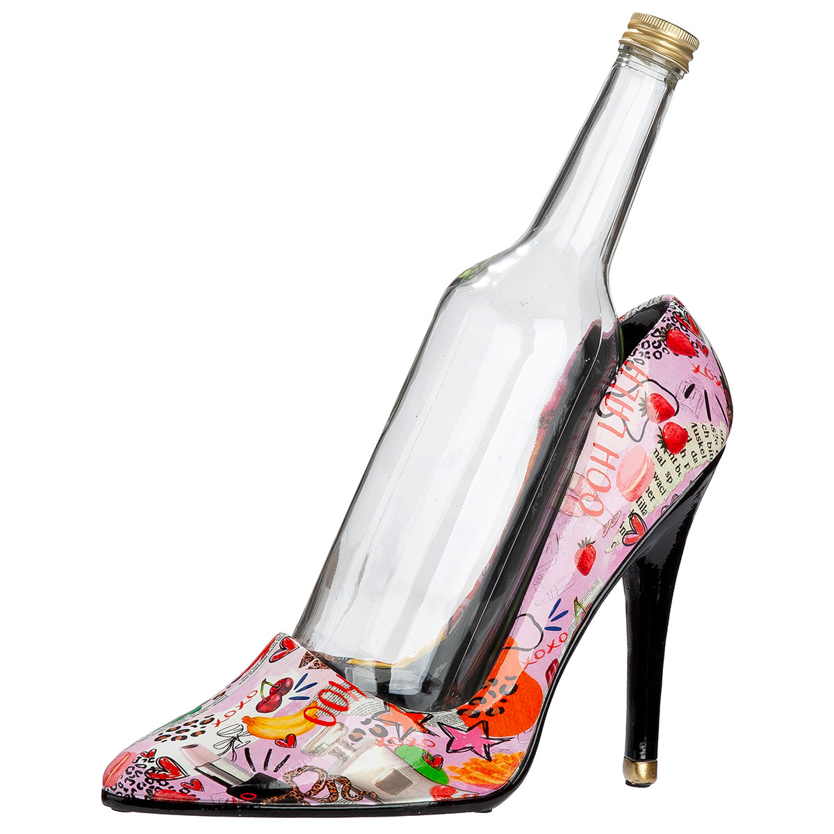 Gilde resin high heel shoe bottle holder featuring a stylish Ooh Lala design, perfect for decorative display or holding bottles.