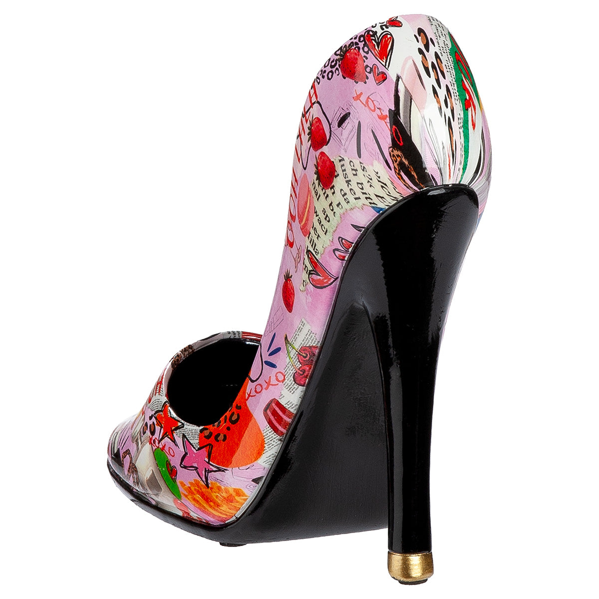 Gilde high heel shoe bottle holder made of resin with "Ooh Lala" design, decorative shoe-shaped display for bottles.
