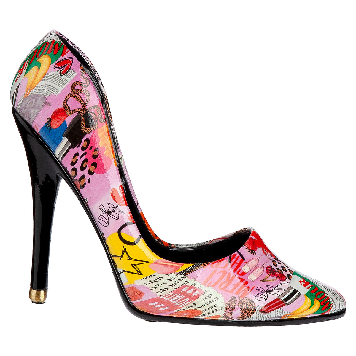 Gilde high heel shoe bottle holder made of resin, featuring a stylish Ooh Lala design, perfect for home decor or bar display.