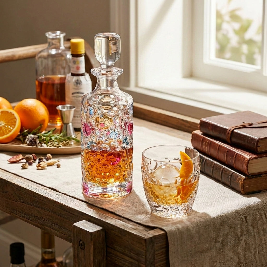Bohemia Crystal Lisboa Colours 750ml decanter with vibrant colored glass and elegant design, suitable for whiskey or liquor.