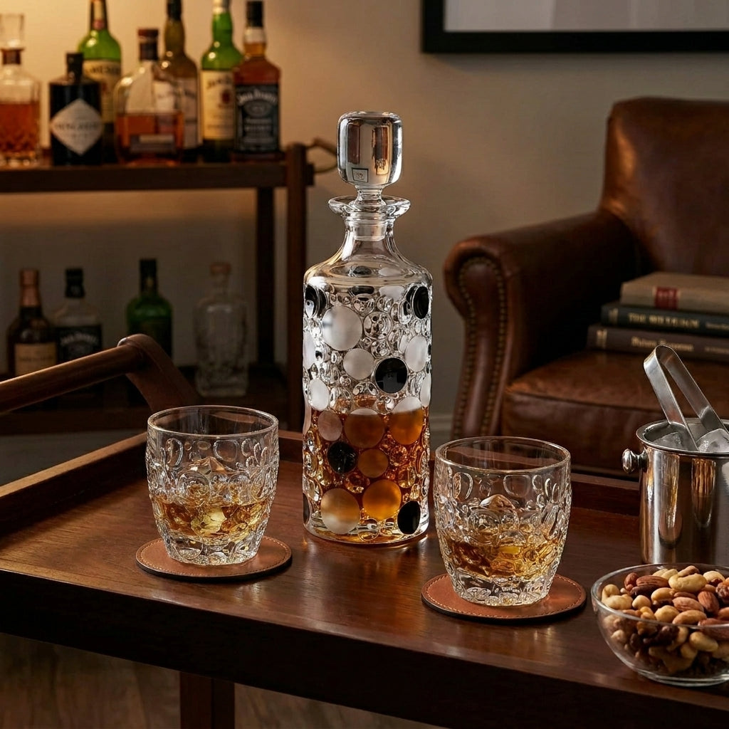 Bohemia Crystal Lisboa decanter with black stopper, 750ml, featuring elegant design and clear glass body with decorative base.