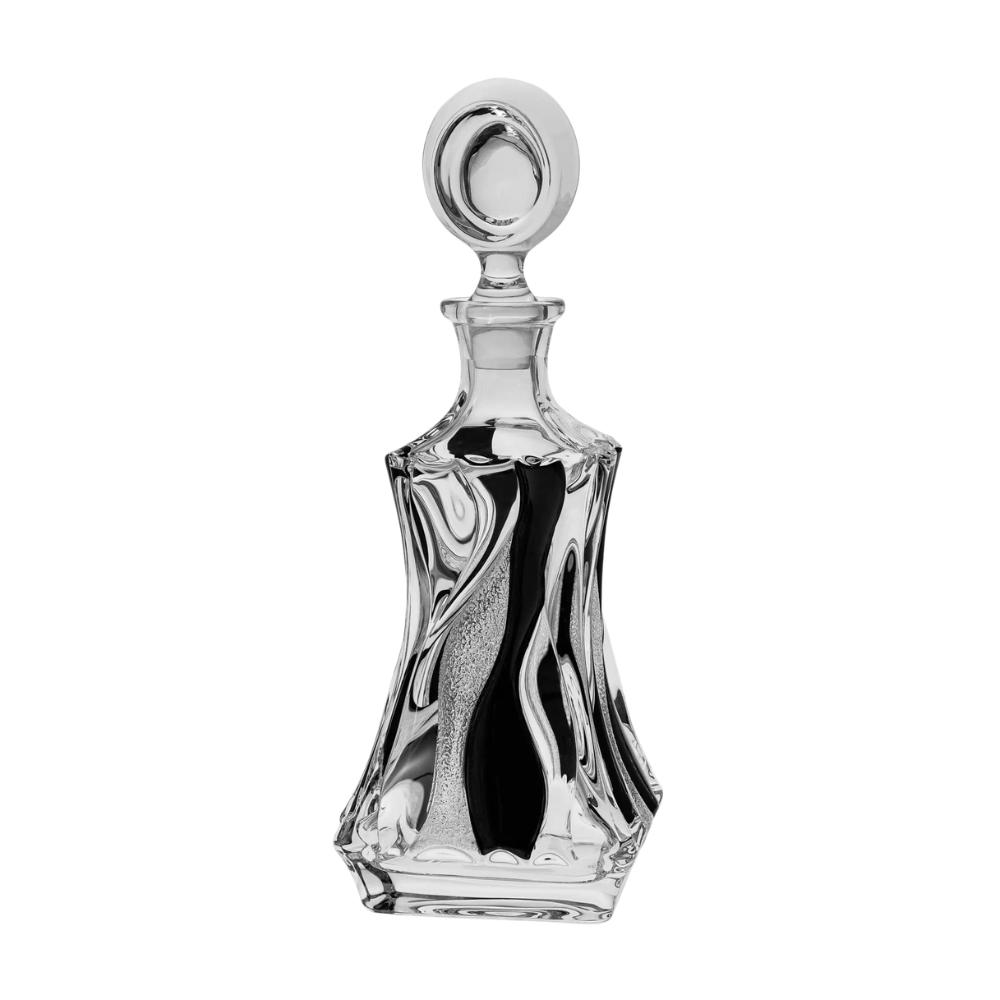 Bohemia Crystal decanter with matte black bamboo stopper and 800ml capacity, elegant crystal design for serving spirits