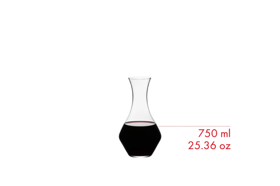 Riedel Cabernet decanter with elegant glass design for wine aeration and serving, showcasing smooth curves and clear craftsmanship.