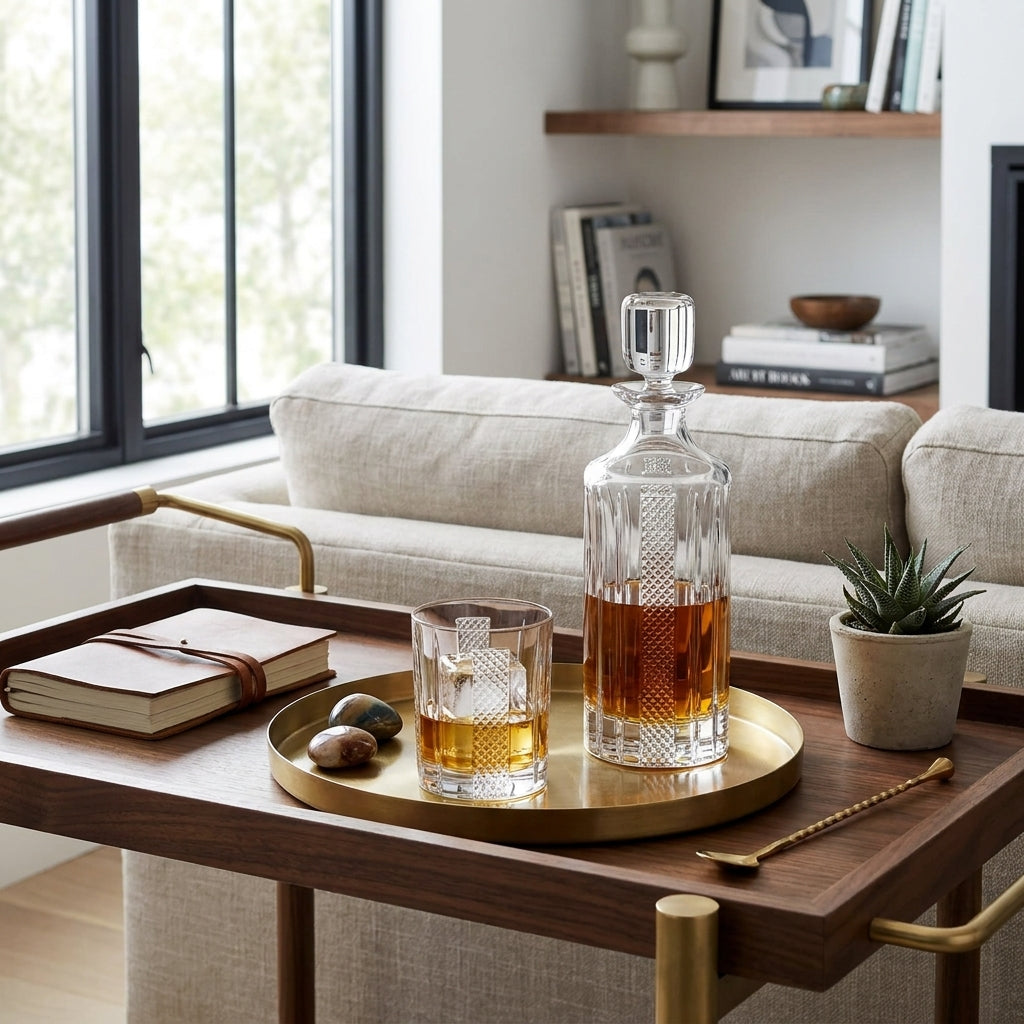 Set of six Bohemia Crystal whisky tumblers with choker design, 320ml capacity, elegant and clear glass drinkware.