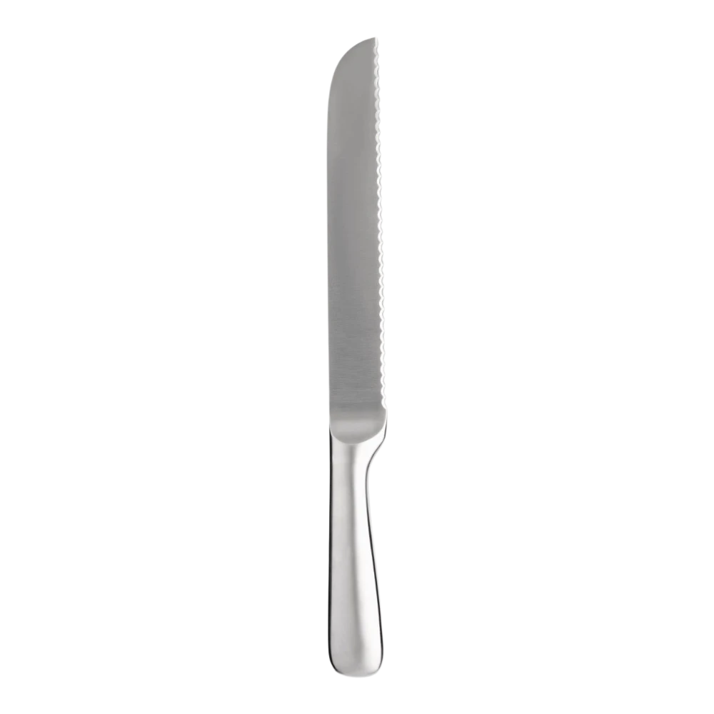 Alessi Mami bread knife with stainless steel blade and ergonomic handle, ideal for slicing bread and baked goods.