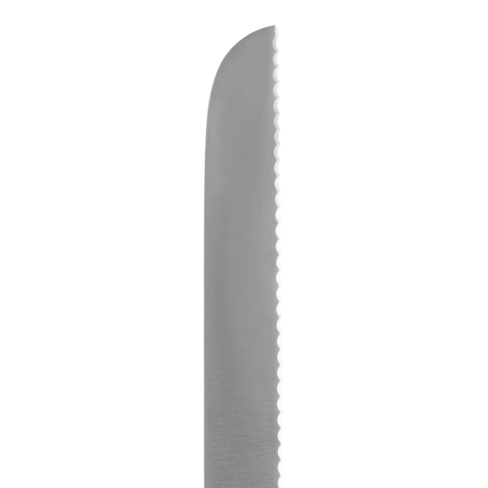 Alessi Mami bread knife with stainless steel blade and ergonomic handle for slicing bread easily and precisely.