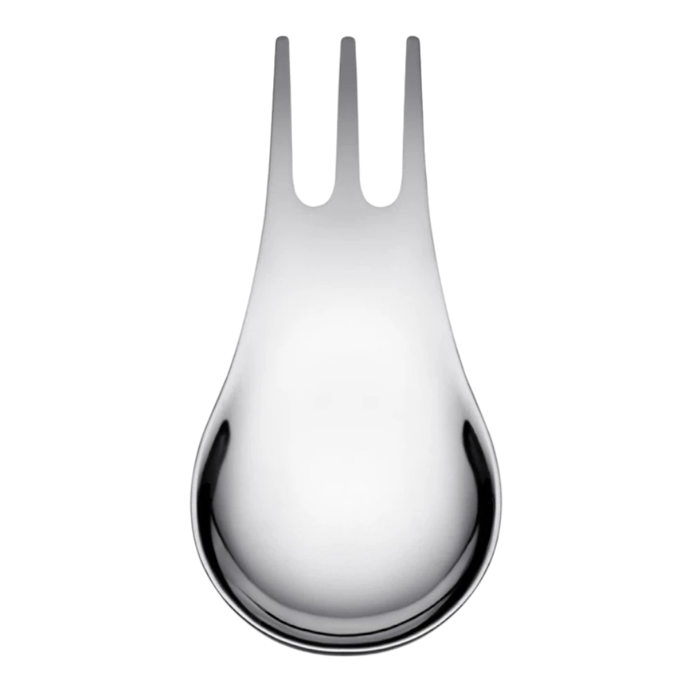 Set of four Alessi Moscardino multi-purpose kitchen utensils with colorful silicone handles and stainless steel heads.
