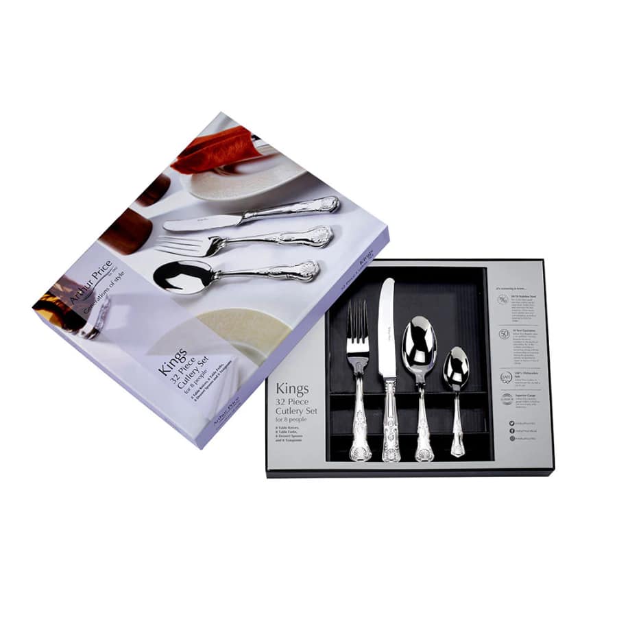Arthur Price Cutlery Set Kings 32 Piece Boxed Stainless Steel