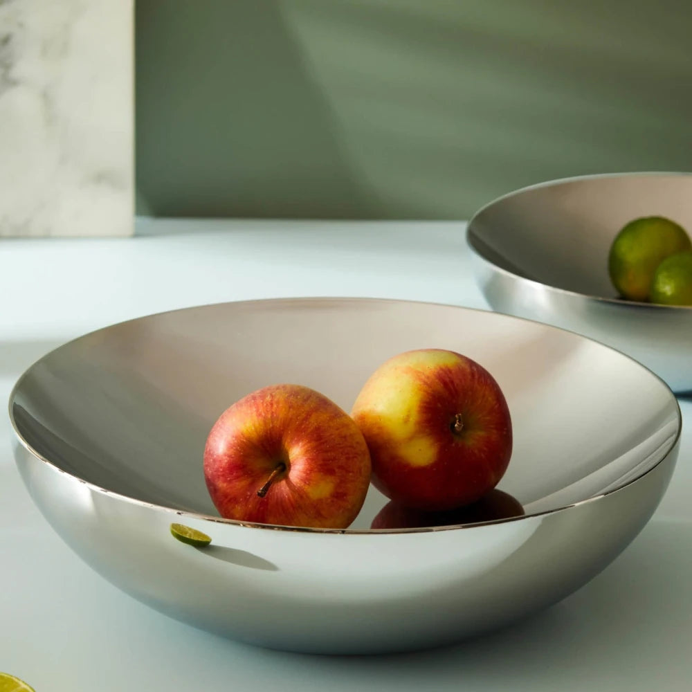 Alessi Urbino double wall stainless steel bowl, 25cm, with a sleek, polished finish, ideal for serving or display.