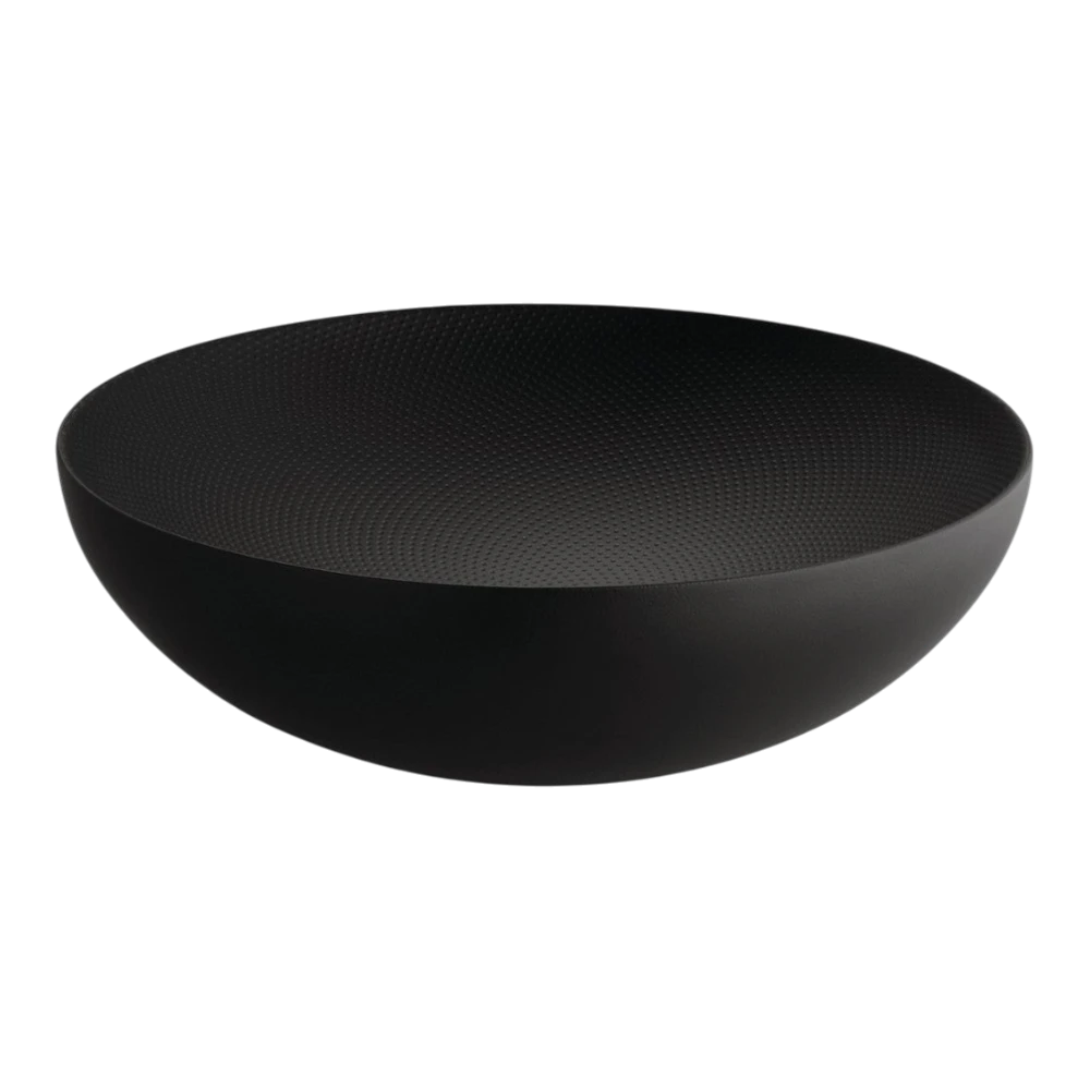 Black Alessi Urbino double wall bowl, 25cm diameter, showcasing sleek design and double insulation for serving or display.