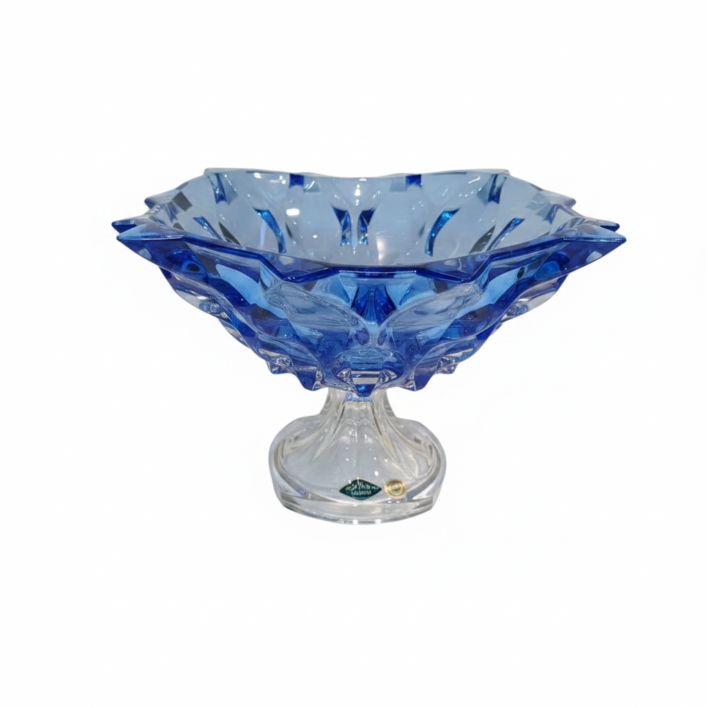 Bohemia Crystal large footed bowl in Samba Blue with a 305mm diameter, featuring elegant design and vibrant blue color.
