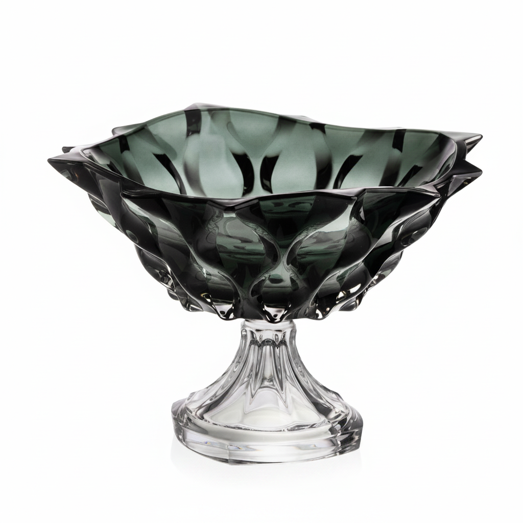 Bohemia Crystal large footed bowl in Samba Grey Smoke, 305mm diameter, showcasing its elegant design and glass craftsmanship.