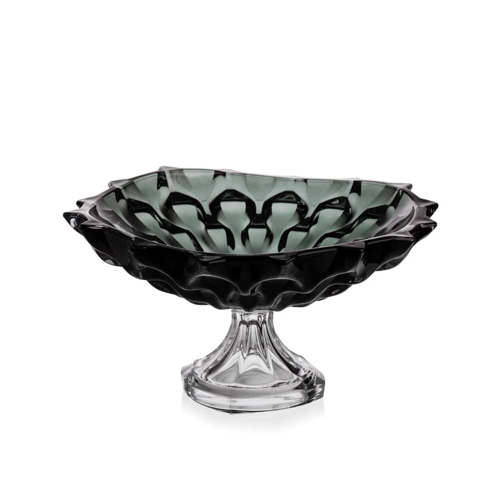 Bohemia Crystal Samba Grey Smoke footed shallow bowl, 350mm diameter with elegant design and clear glass finish.
