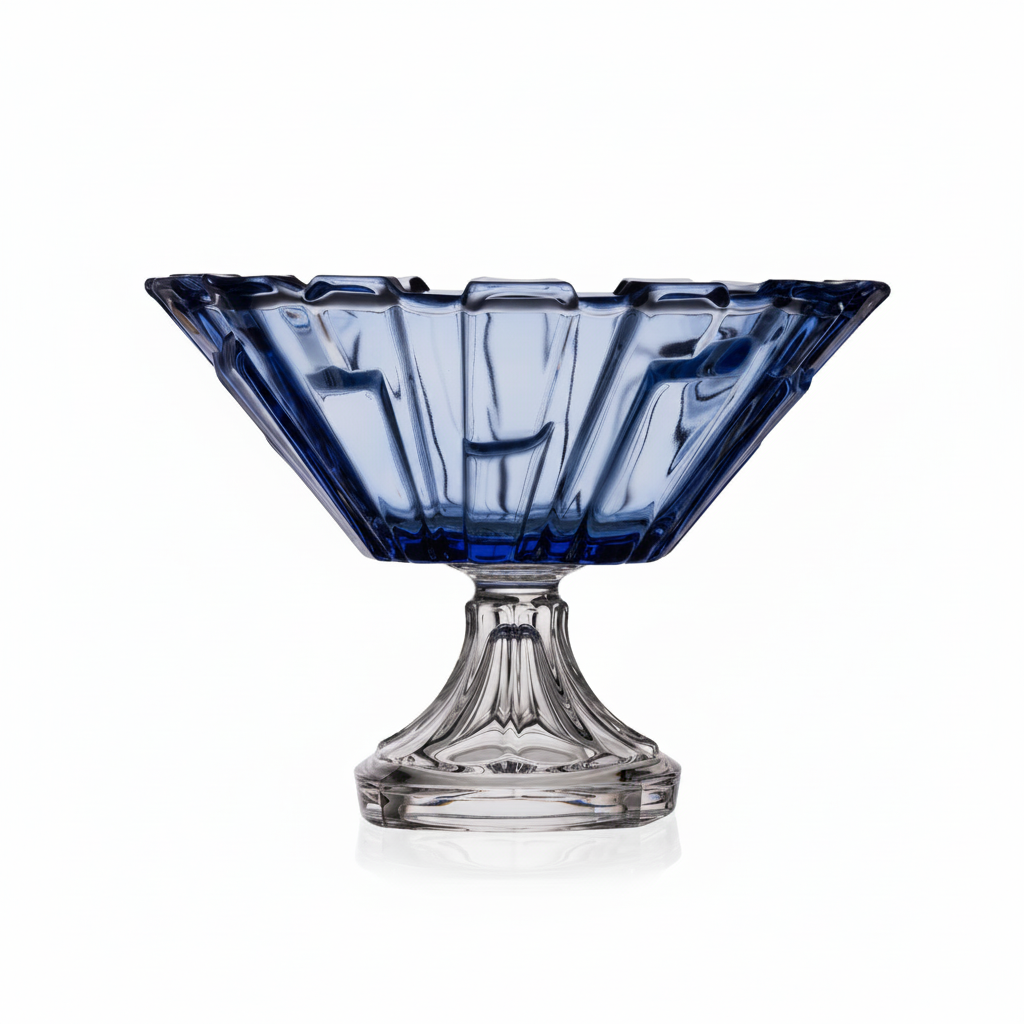Large Bohemia Crystal footed bowl in Bolero Blue, 310mm, with intricate glass design and elegant footed base.