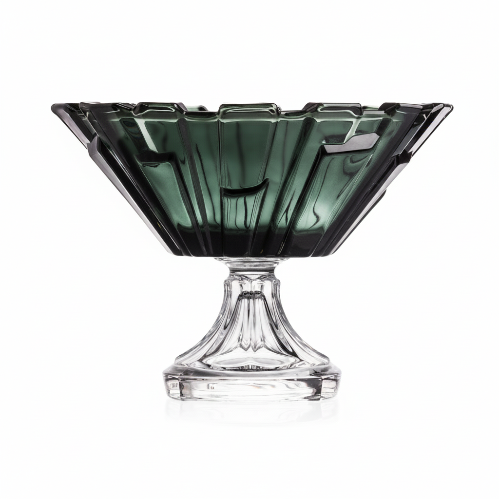 Large Bohemia Crystal footed bowl in Bolero Grey, 310mm diameter, showcasing elegant design and craftsmanship.