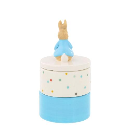 Beatrix Potter ceramic tooth and curl set featuring Peter Rabbit design, with detailed illustrations and classic ceramic craftsmanship.
