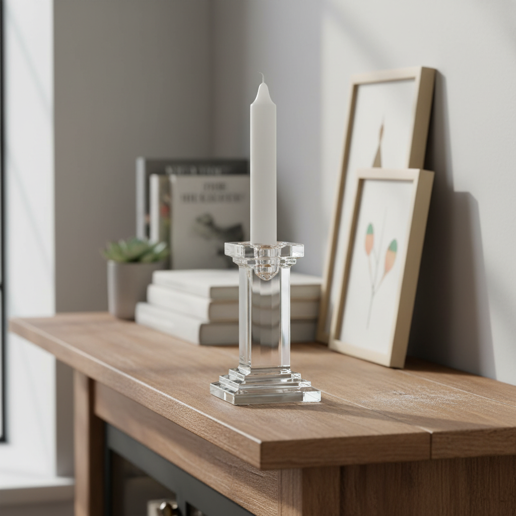 Kolglass Julia single candle holder candlestick, 14cm tall, with a sleek, modern design and a metallic finish.