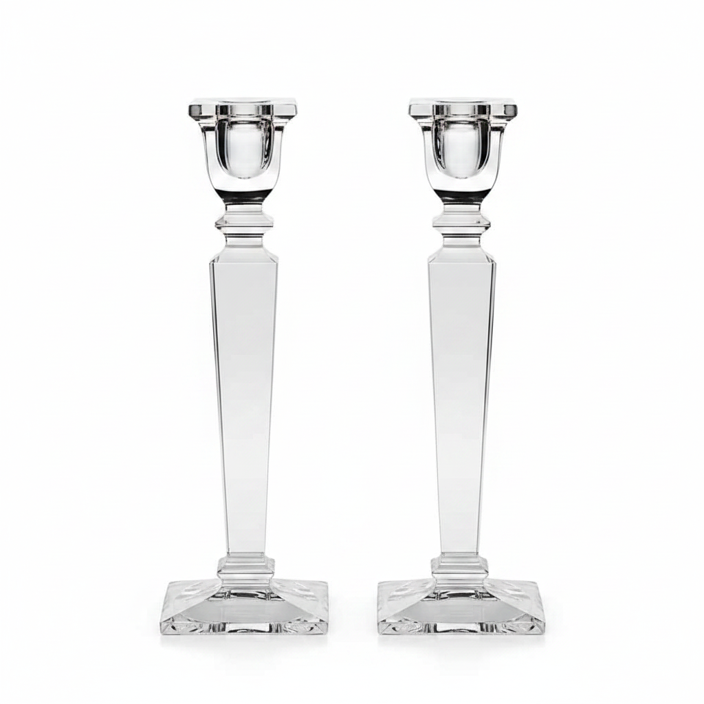 Set of two Bohemia Crystal Carla 255mm candlesticks with elegant, clear glass design, perfect for classic home decor.