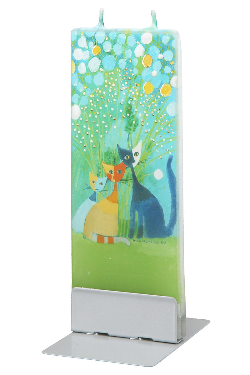 Gilde flat rectangular candle featuring a cats family design, ideal for home decor and cozy ambiance.