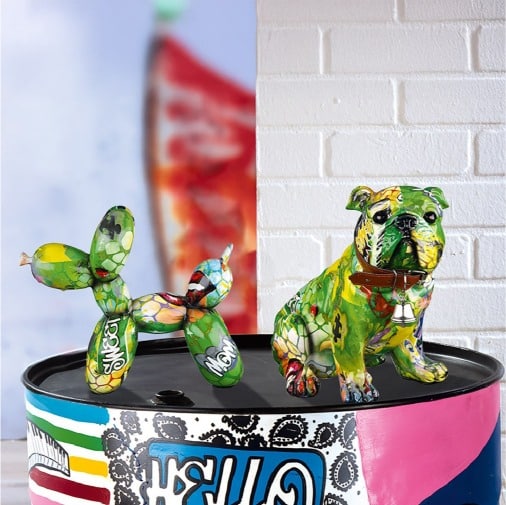 Multicolored Gilde Figure Dog Balloon Dog graffiti sculpture, 18cm tall, vibrant and playful art piece with a modern design.