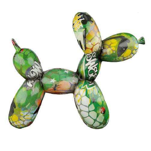 Colorful Gilde Figure Dog Balloon Dog graffiti sculpture, 18cm, featuring vibrant multicolored paint and playful design.