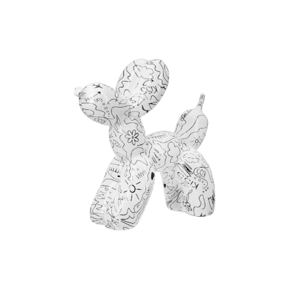 White Gilde figure dog balloon with single-line design, 18cm tall, featuring a playful dog shape on a plain background.