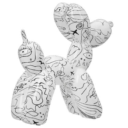 White Gilde figure dog balloon with single-line design, 18cm tall, featuring a playful dog shape suitable for celebrations.