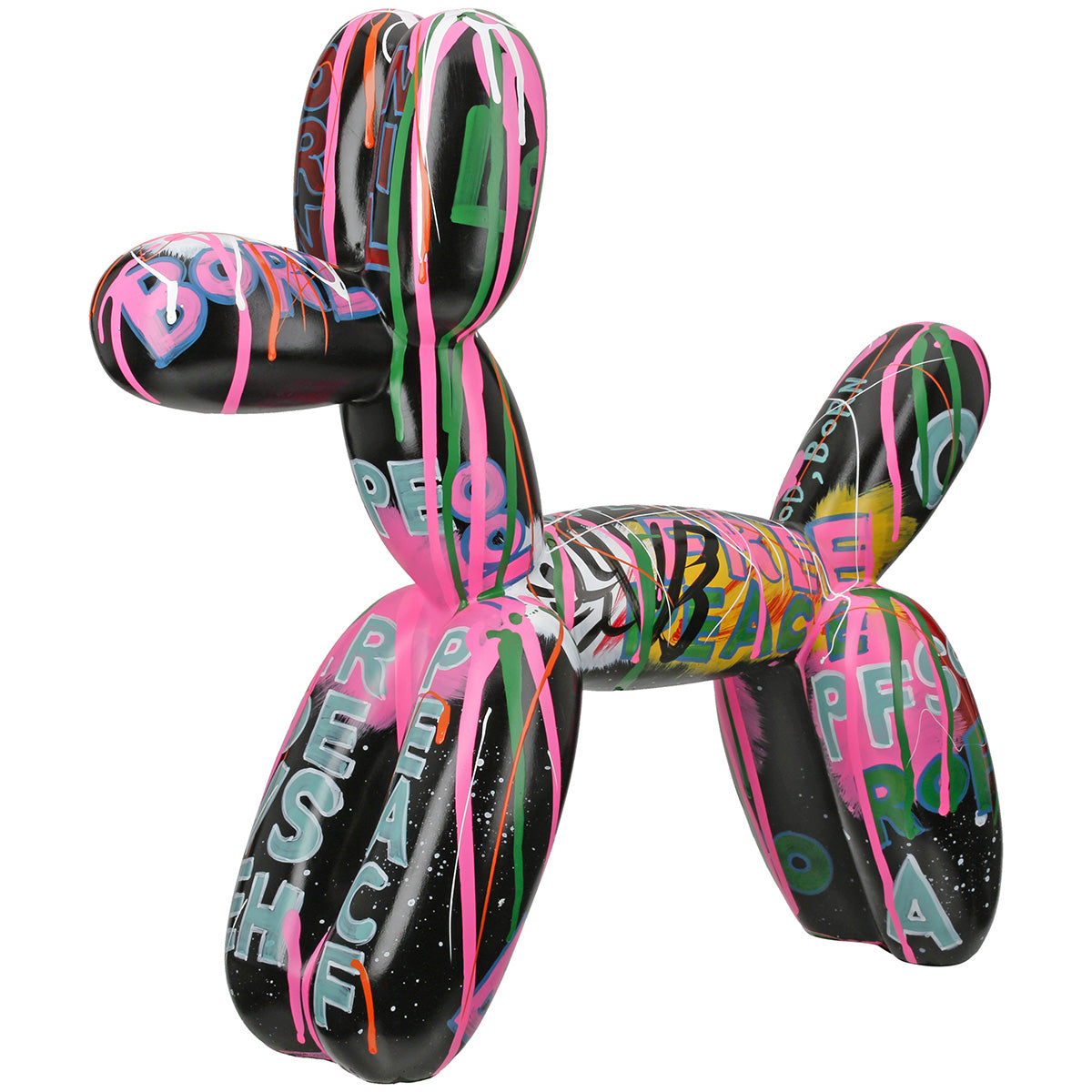 Gilde Pallone Dog Balloon Resin figurine, multicolored with black accents, 40cm tall, detailed decorative dog sculpture
