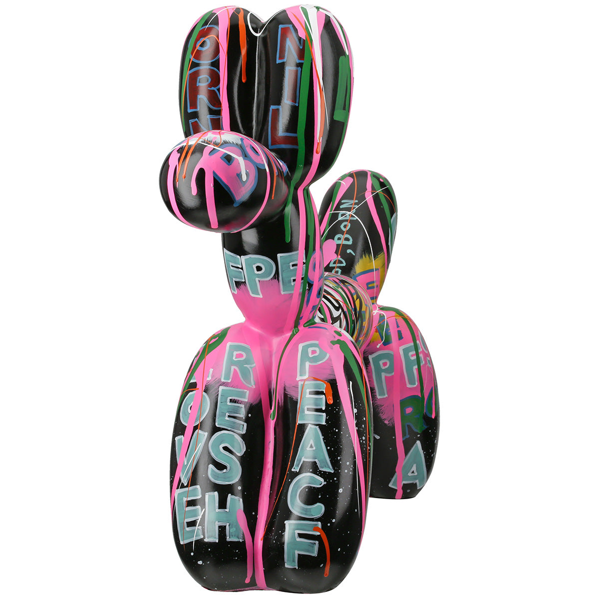 Gilde Pallone Dog Balloon resin figurine, multicolored with black accents, 40cm tall, detailed and playful pet sculpture.