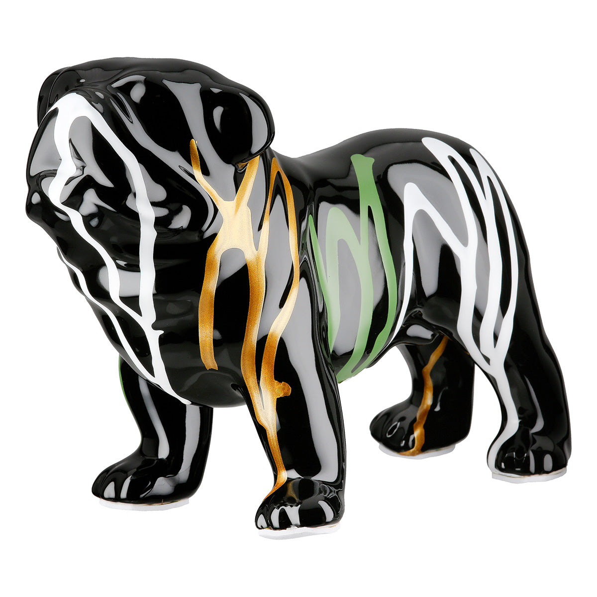 Gilde standing Bulldog figure in Scuro Black, detailed sculpture of a muscular dog with realistic features.