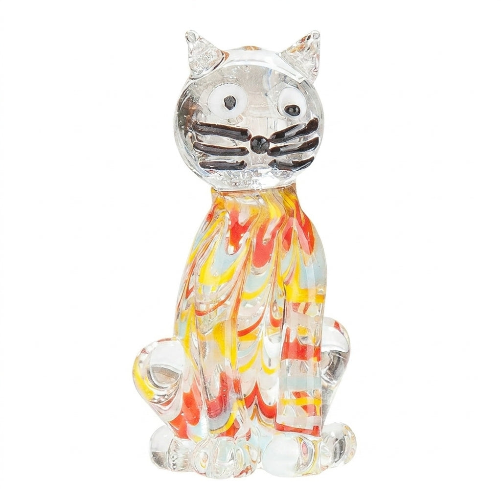 Small Gilde Lou glass cat figure with clear, transparent design and detailed feline features, perfect as a decorative collectible.