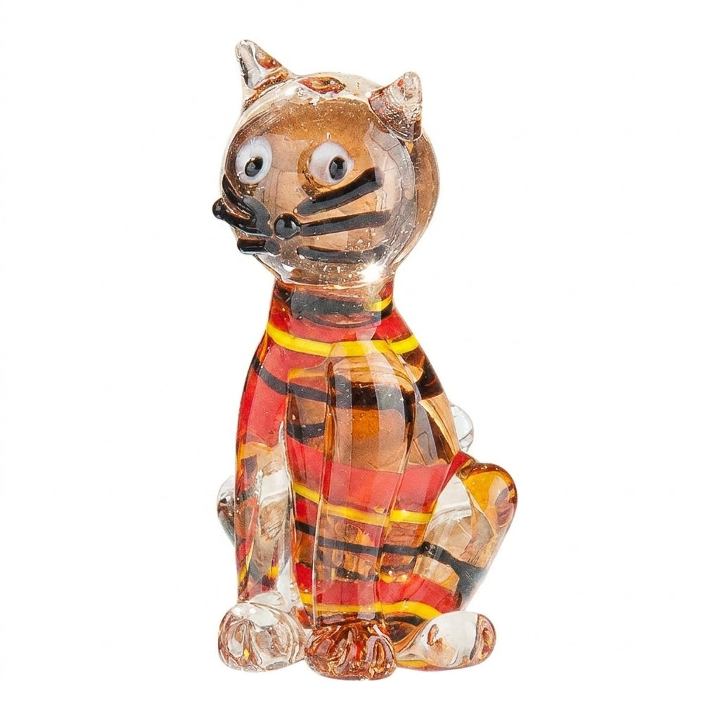 Small Gilde Lou Cat Figure with light brown glass, detailed feline sculpture, perfect for decorative display.