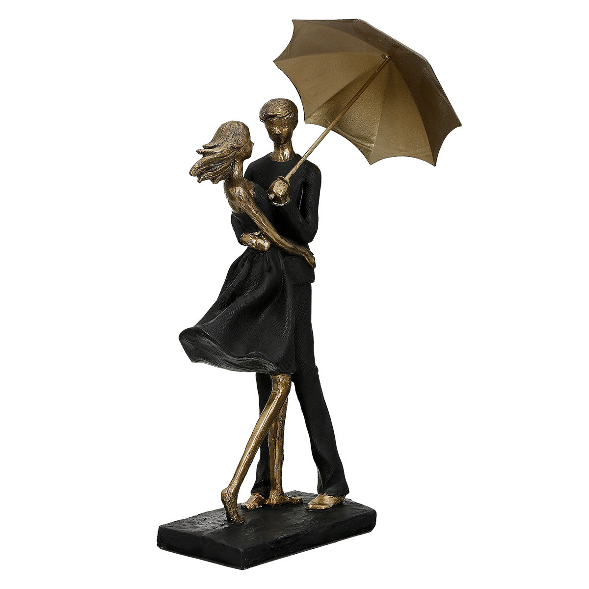 Gilde sculpture pair rain umbrellas in black and gold with decorative handles, designed for stylish outdoor protection.