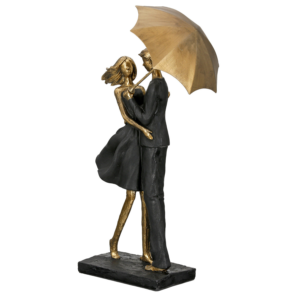 Pair of Gilde rain umbrella sculptures in black and gold with decorative umbrella shapes for home decor.