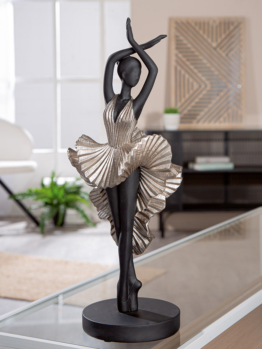 Black Gilde Sculpture Ballerina Ballet figure, detailed design showcasing a graceful ballet dancer in a classic pose.