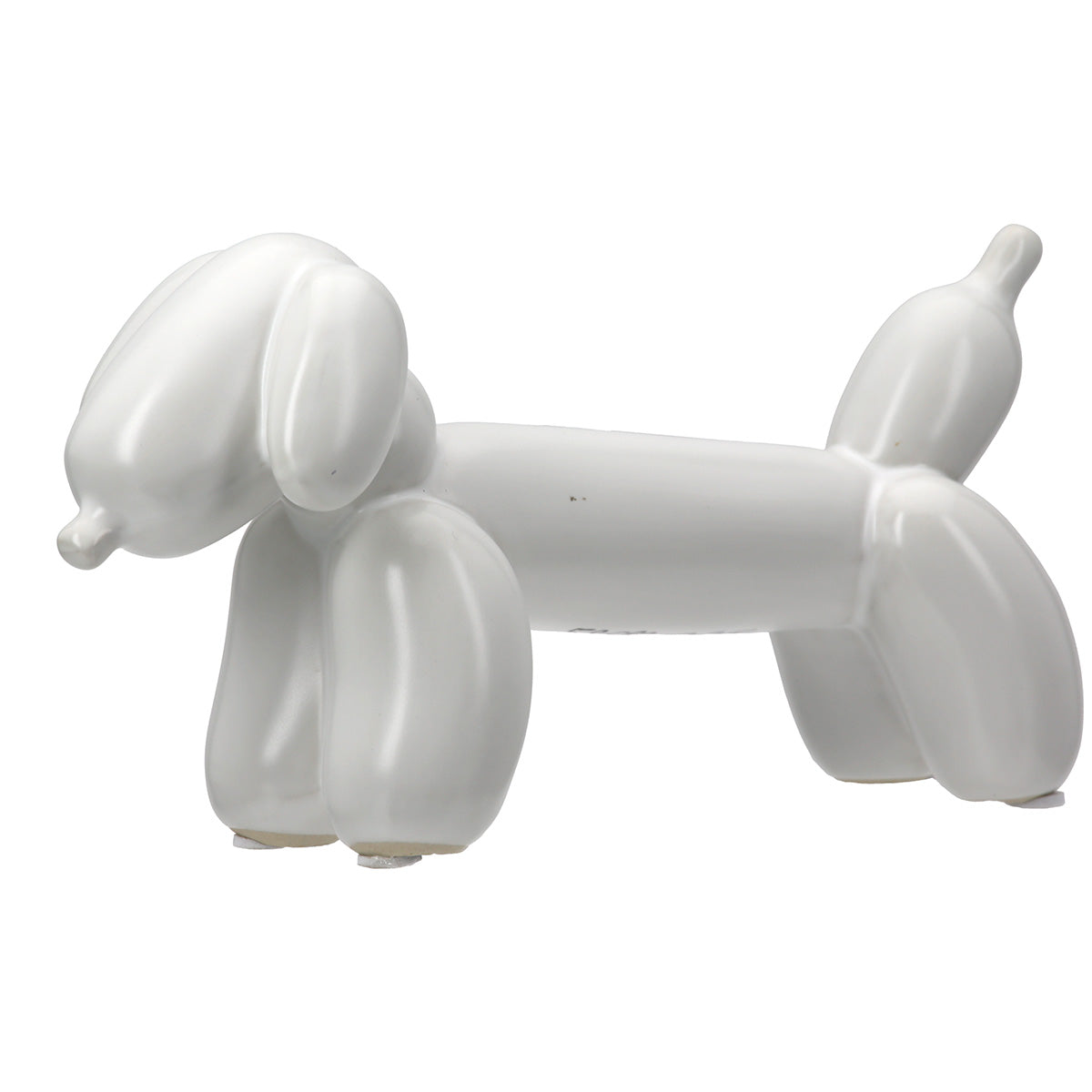 Gilde Dachshund Waldi balloon dog figurine in white, realistic ceramic sculpture with detailed features and smooth finish.