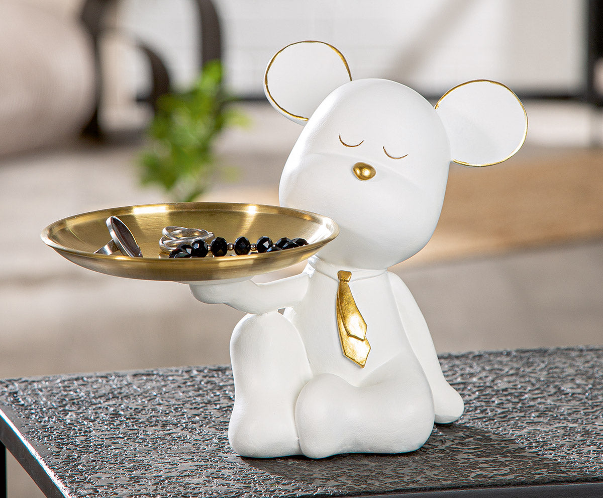 Gilde Bruno Tie Motif Resin Bear Figure in white with detailed bear design, perfect as a decorative collectible or gift.