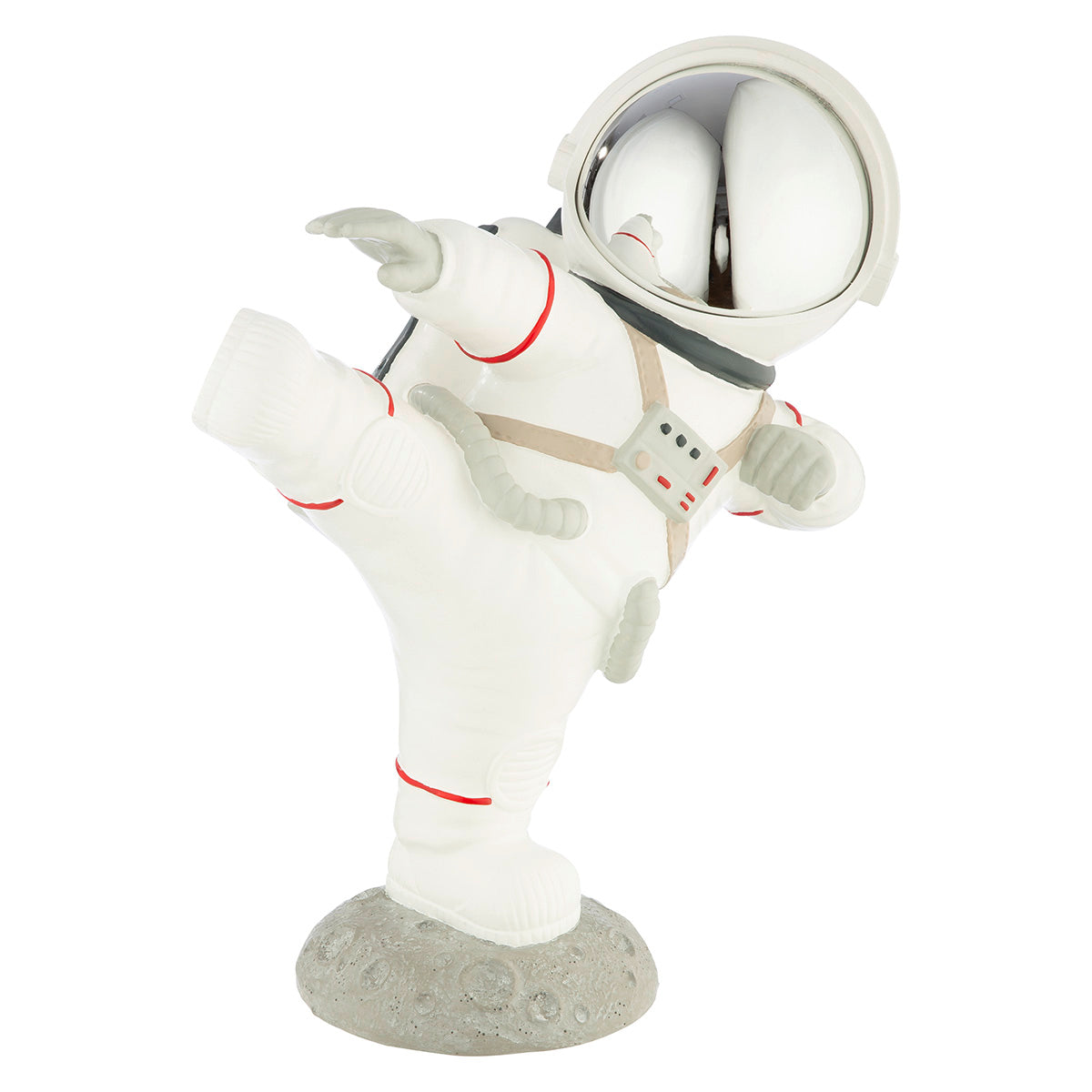 Gilde astronaut figure in karate stance, made of resin, showcasing a dynamic kicking pose against a neutral background.