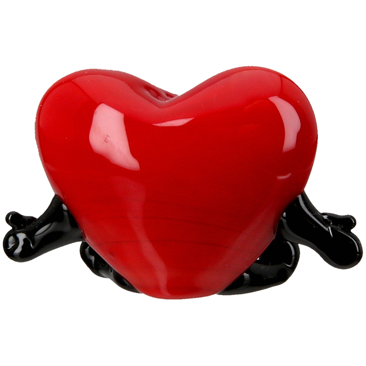 Gilde small glass figure with red heart and hands, detailed heart-shaped glass art for decorative display.