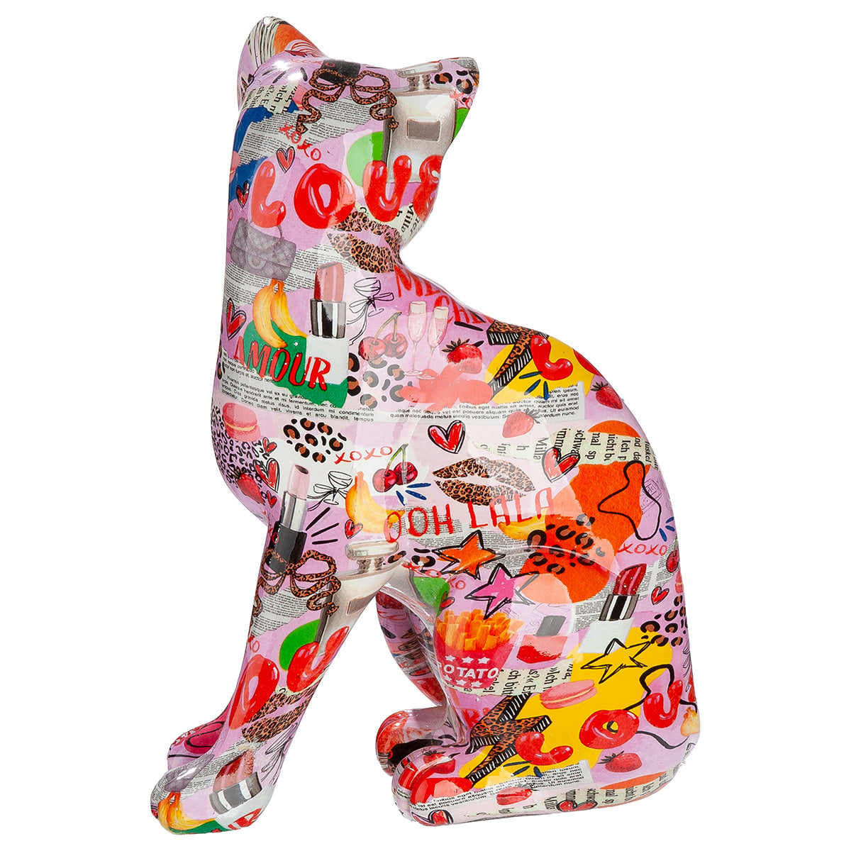 Gilde Gilde Figure Cat Ooh Lala resin sculpture, detailed feline decor with vibrant colors and intricate design.