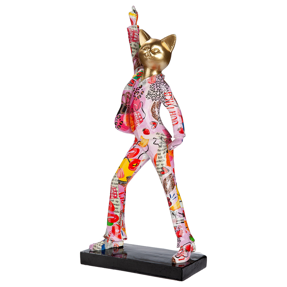 Gilde Figure Cat Ooh Lala resin standing decorative sculpture, detailed feline design with colorful finish.