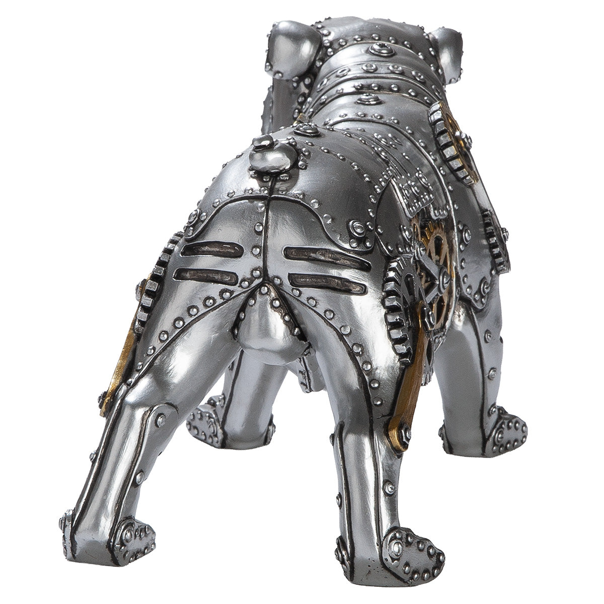 Gilde Bulldog Steampunk figure with gear wheel design, crafted from resin, featuring steampunk-inspired mechanical details.