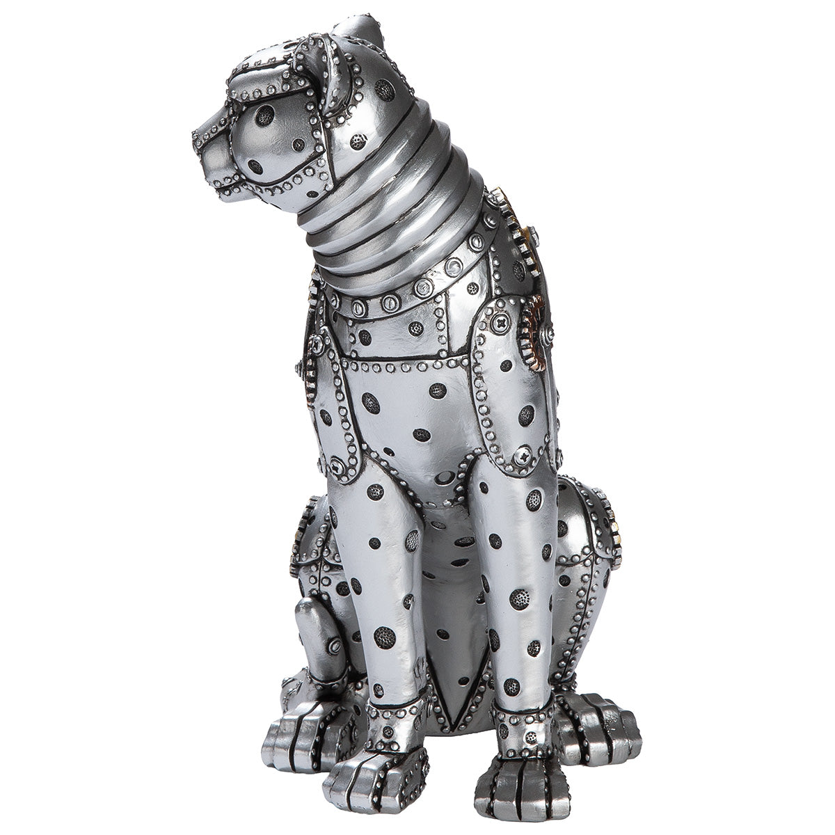 Gilde Leopard Steampunk figure with gear wheel design made of resin, showcasing detailed steampunk style and intricate craftsmanship.