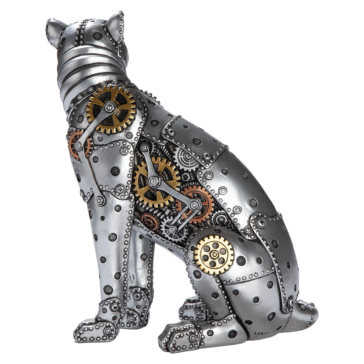 Gilde leopard steampunk figure with gear wheel design, made of detailed resin in a vintage industrial style.