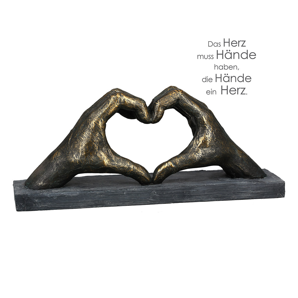 Gilde bronze sculpture featuring a heart-shaped hand motif, detailed poly bronze finish, artistic and decorative home accent.