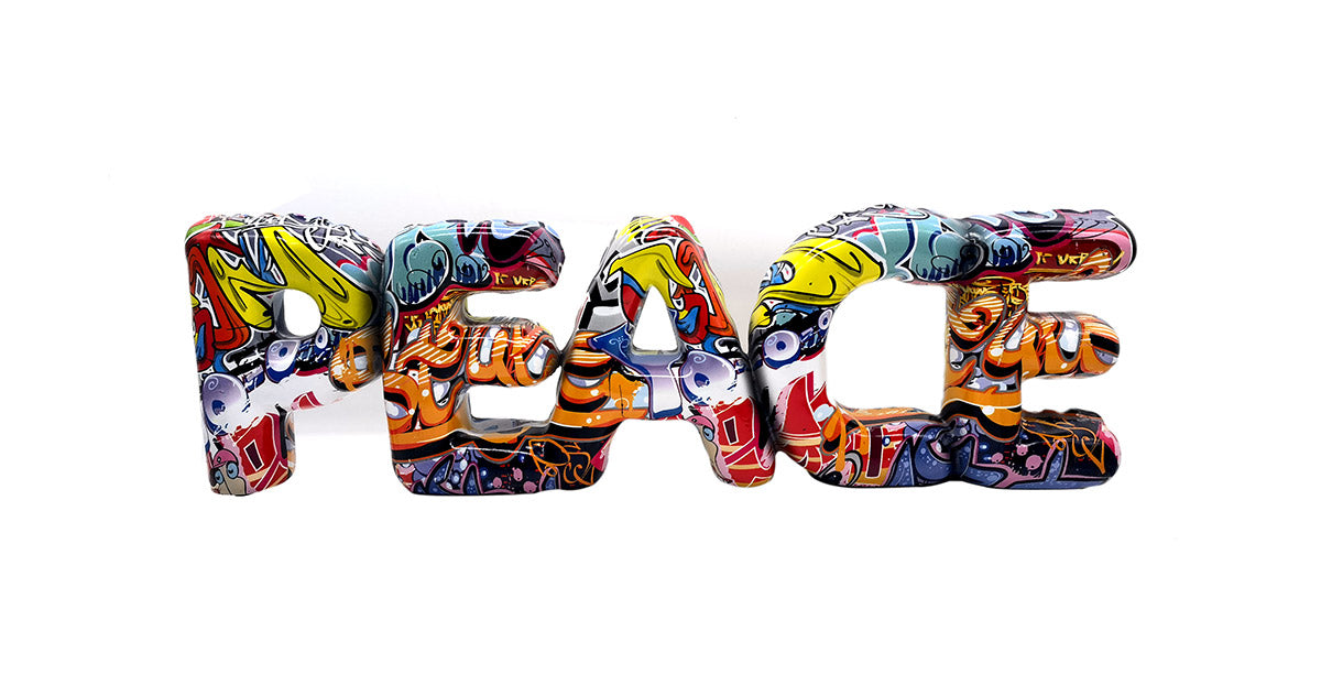 Multicolored Gilde Peace lettering street art poster with vibrant, artistic design ideal for wall decor.
