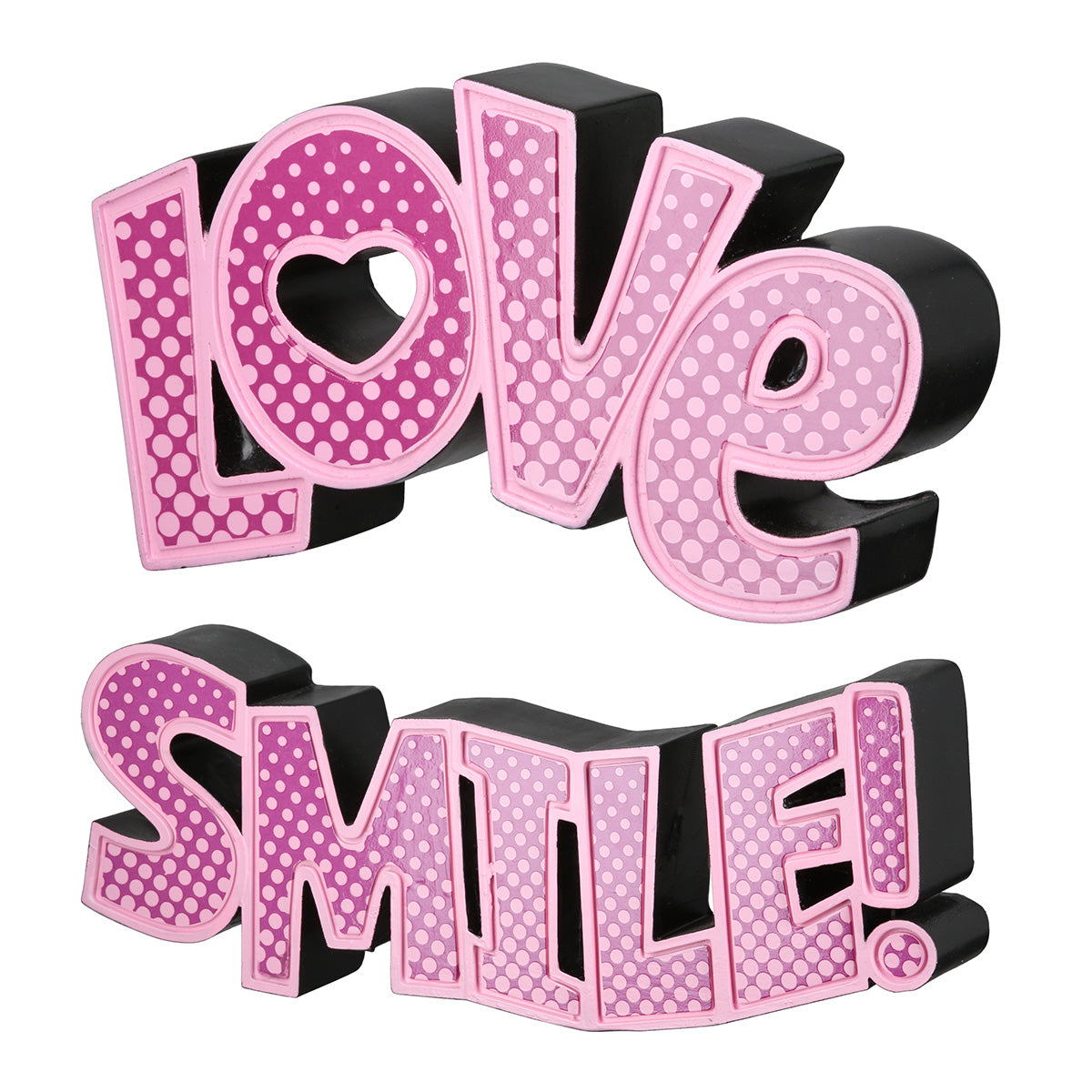 Pink dotted Gilde Love lettering art print with decorative lettering design on a neutral background.