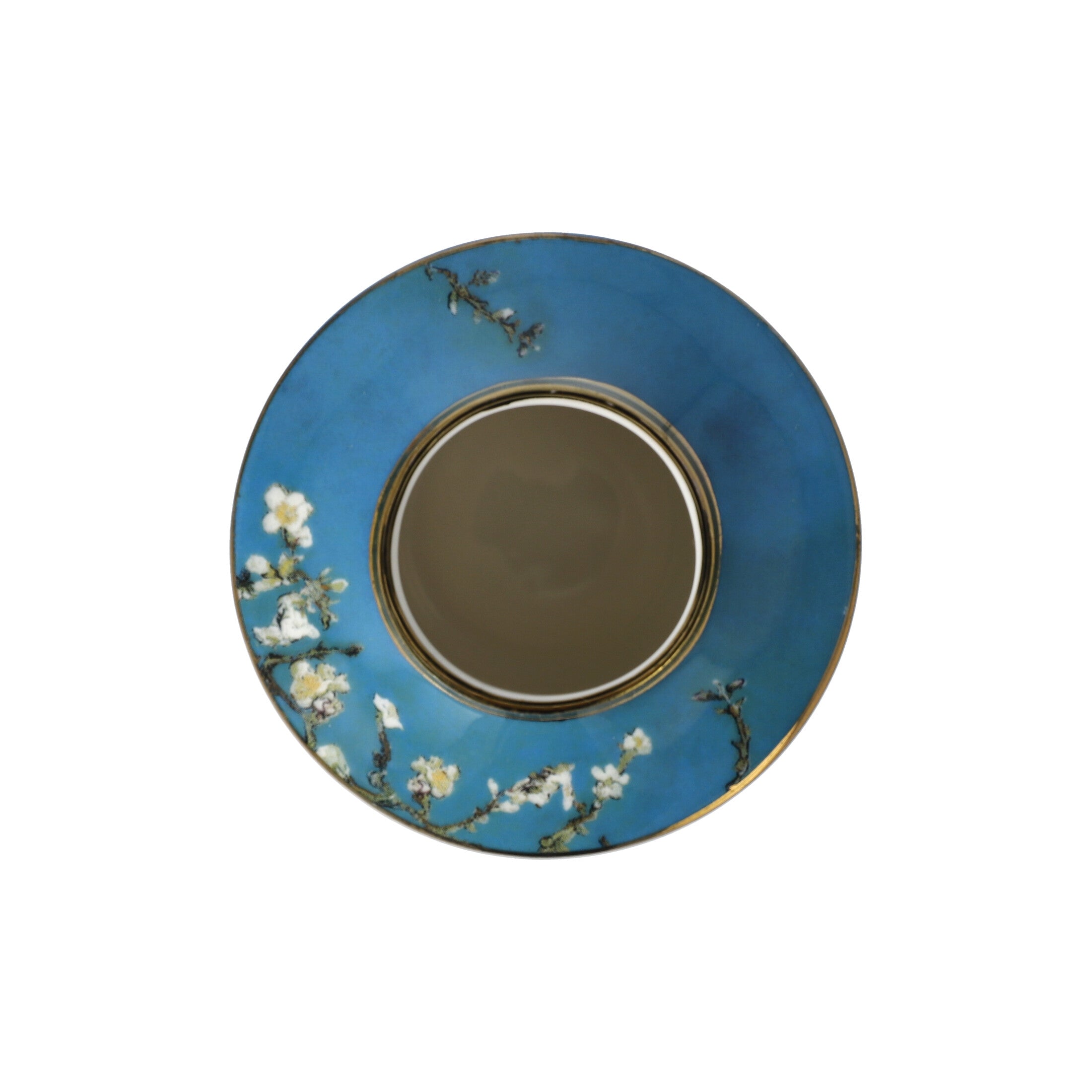 Goebel Mini Vase featuring Van Gogh Almond Tree Blue design, 12.5cm tall, with vibrant blue and floral artwork.